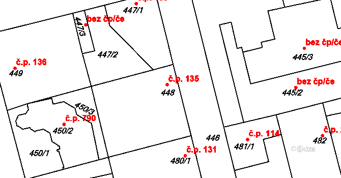 Libuš 135, Praha na parcele st. 448 v KÚ Libuš, Katastrální mapa