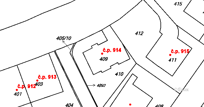 Střešovice 914, Praha na parcele st. 409 v KÚ Střešovice, Katastrální mapa