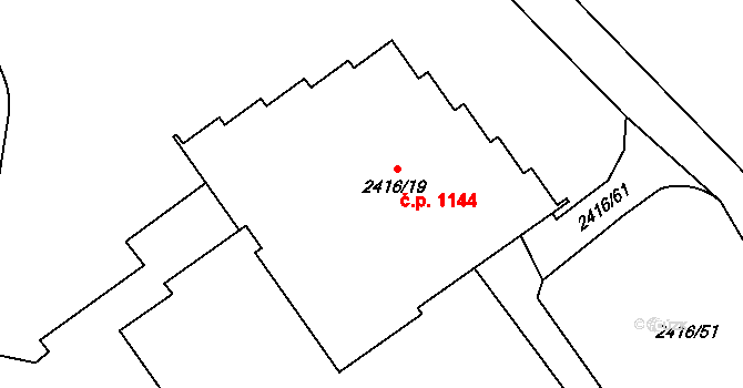 Hostivař 1144, Praha na parcele st. 2416/19 v KÚ Hostivař, Katastrální mapa