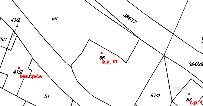 Háje 17 na parcele st. 55 v KÚ Háje u Příbramě, Katastrální mapa