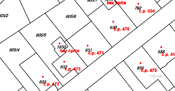 Rožmitál pod Třemšínem 471 na parcele st. 631 v KÚ Rožmitál pod Třemšínem, Katastrální mapa