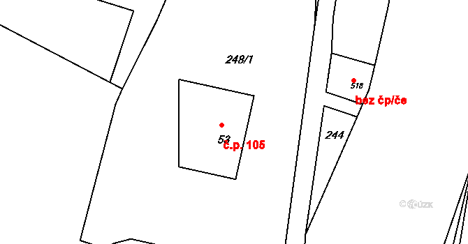 Hořejší Vrchlabí 105, Vrchlabí na parcele st. 53 v KÚ Hořejší Vrchlabí, Katastrální mapa