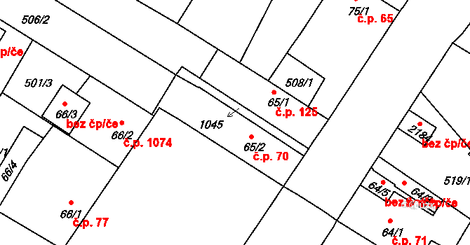 Sezimovo Ústí 70 na parcele st. 65/2 v KÚ Sezimovo Ústí, Katastrální mapa