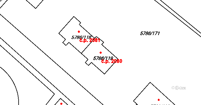 Česká Lípa 2080 na parcele st. 5786/119 v KÚ Česká Lípa, Katastrální mapa