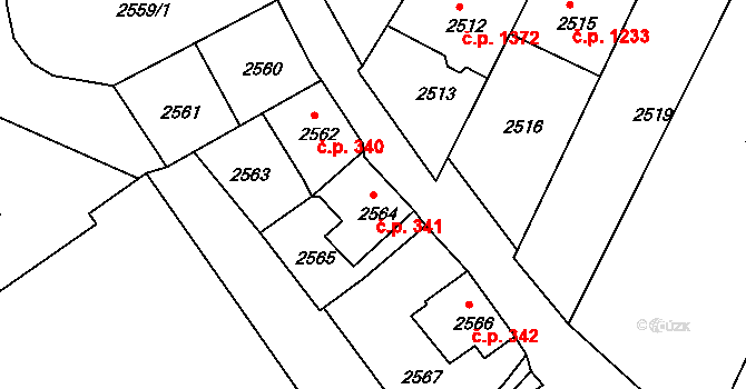 Rumburk 1 341, Rumburk na parcele st. 2564 v KÚ Rumburk, Katastrální mapa