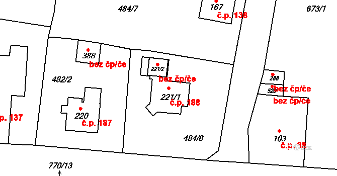 Dolní Chrastava 188, Chrastava na parcele st. 221/1 v KÚ Dolní Chrastava, Katastrální mapa