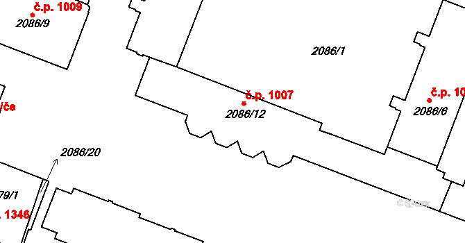 Kuřim 858 na parcele st. 2086/12 v KÚ Kuřim, Katastrální mapa