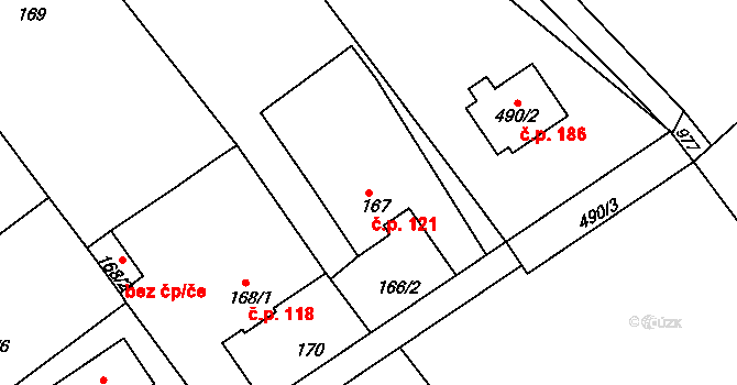 Chotutice 121 na parcele st. 167 v KÚ Chotutice, Katastrální mapa