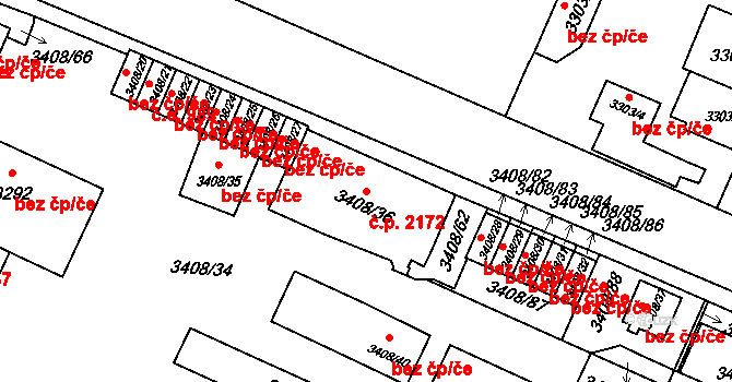 Předměstí 2172, Litoměřice na parcele st. 3408/36 v KÚ Litoměřice, Katastrální mapa