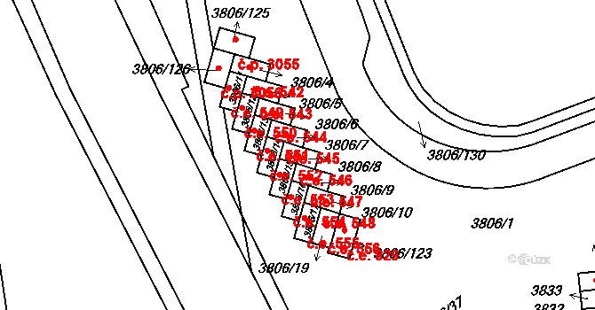 Tábor 546 na parcele st. 3806/8 v KÚ Tábor, Katastrální mapa