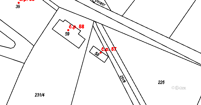 Lžovice 57, Týnec nad Labem na parcele st. 58 v KÚ Lžovice, Katastrální mapa