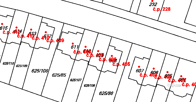 Předměřice nad Labem 406 na parcele st. 609 v KÚ Předměřice nad Labem, Katastrální mapa