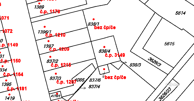 Břeclav 3149 na parcele st. 838/4 v KÚ Břeclav, Katastrální mapa