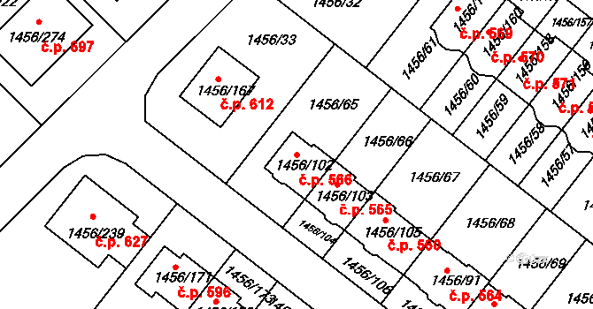 Troubsko 566 na parcele st. 1456/102 v KÚ Troubsko, Katastrální mapa