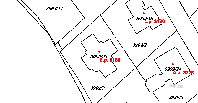 Česká Lípa 3186 na parcele st. 3999/23 v KÚ Česká Lípa, Katastrální mapa