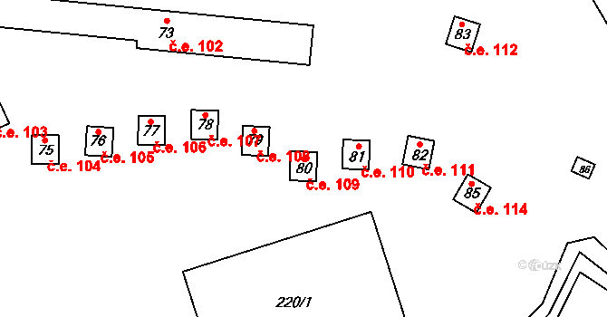 Vicmanov 109, Mukařov na parcele st. 80 v KÚ Vicmanov, Katastrální mapa