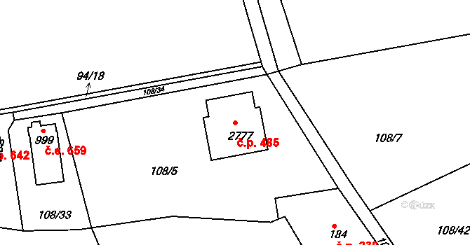 Rajchardov 485, Hradištko na parcele st. 2777 v KÚ Hradištko pod Medníkem, Katastrální mapa