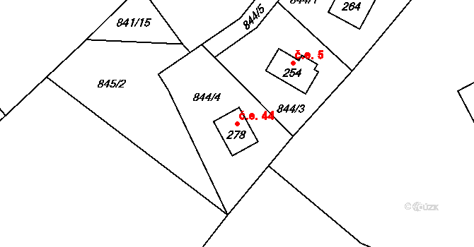 Zálužné 44, Vítkov na parcele st. 278 v KÚ Nové Těchanovice, Katastrální mapa
