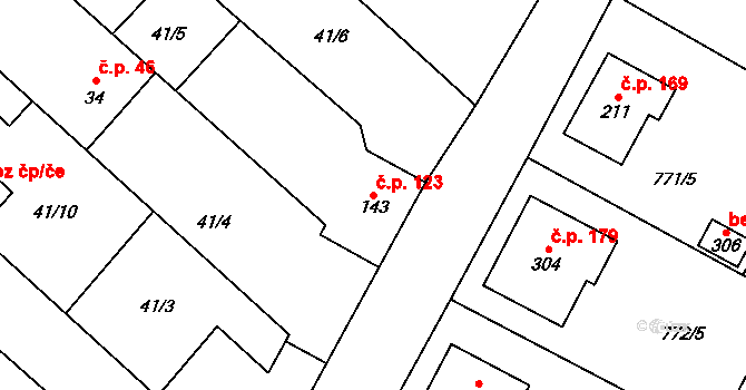 Výčapy 123 na parcele st. 143 v KÚ Výčapy, Katastrální mapa