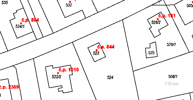 Roztoky 844 na parcele st. 523 v KÚ Roztoky u Prahy, Katastrální mapa