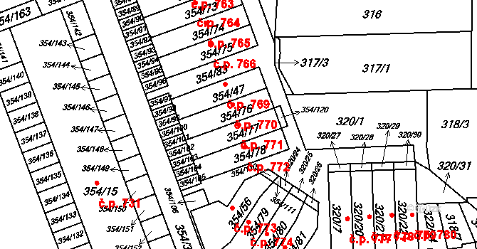 Hrádek nad Nisou 771 na parcele st. 354/77 v KÚ Hrádek nad Nisou, Katastrální mapa