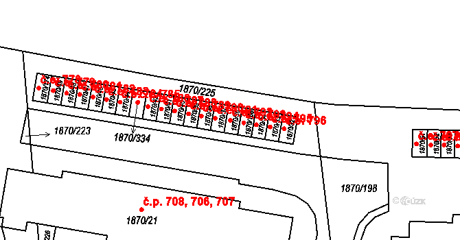 Vyškov-Předměstí 792, Vyškov na parcele st. 1870/36 v KÚ Vyškov, Katastrální mapa
