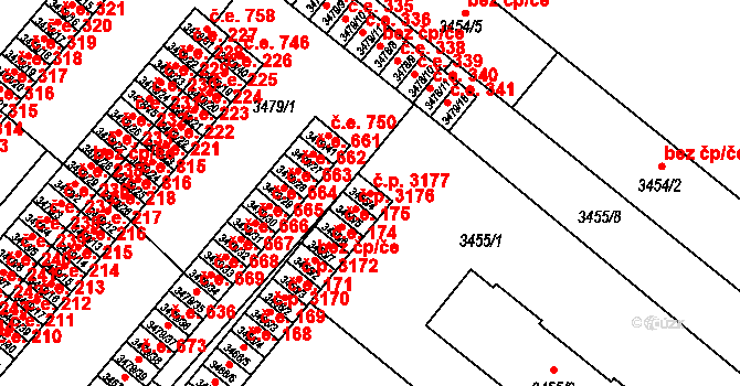 Vyškov-Předměstí 3177, Vyškov na parcele st. 3455/4 v KÚ Vyškov, Katastrální mapa