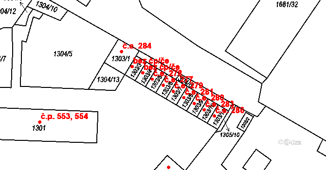 Teplické Předměstí 277, Bílina na parcele st. 1303/6 v KÚ Bílina, Katastrální mapa