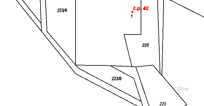 Branišov 42, Zvole na parcele st. 1 v KÚ Branišov nad Pernštejnem, Katastrální mapa
