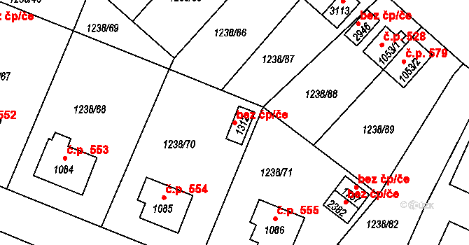 Týn nad Vltavou 40558185 na parcele st. 1312 v KÚ Týn nad Vltavou, Katastrální mapa
