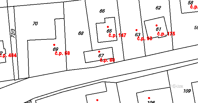 Štípa 80, Zlín na parcele st. 67 v KÚ Štípa, Katastrální mapa