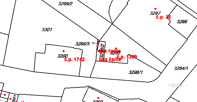 Ostrava 42213185 na parcele st. 3296/2 v KÚ Slezská Ostrava, Katastrální mapa