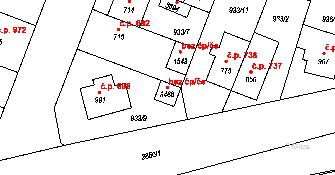 Bystřice pod Hostýnem 42520185 na parcele st. 3468 v KÚ Bystřice pod Hostýnem, Katastrální mapa