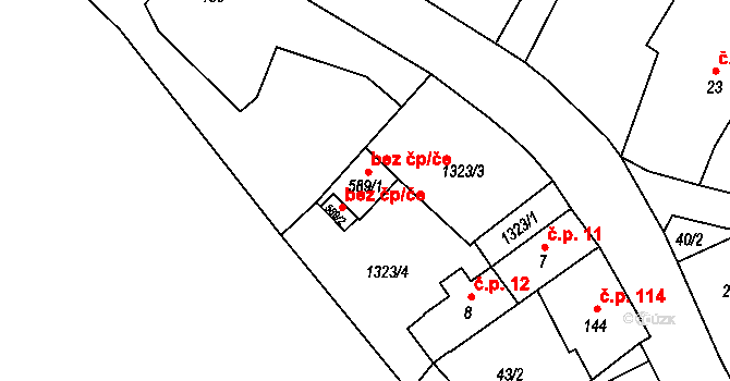 Kyselka 42867185 na parcele st. 589/1 v KÚ Radošov u Kyselky, Katastrální mapa