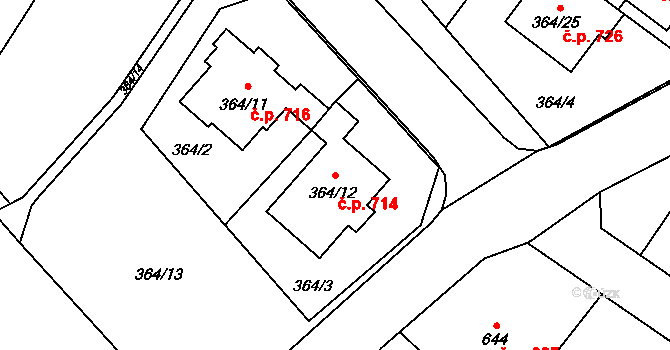 Kobeřice 714 na parcele st. 364/12 v KÚ Kobeřice ve Slezsku, Katastrální mapa