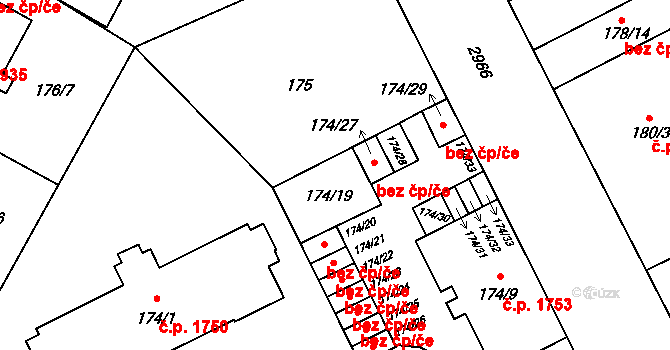 Opava 43816185 na parcele st. 174/19 v KÚ Opava-Předměstí, Katastrální mapa