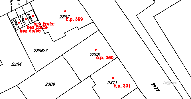 Předměstí 350, Opava na parcele st. 2308 v KÚ Opava-Předměstí, Katastrální mapa