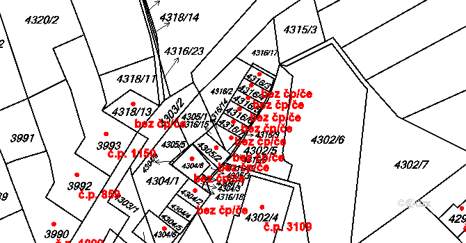 Brno 45581185 na parcele st. 4316/7 v KÚ Královo Pole, Katastrální mapa