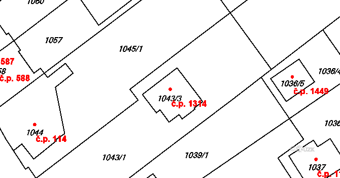 Ludgeřovice 1314 na parcele st. 1043/3 v KÚ Ludgeřovice, Katastrální mapa