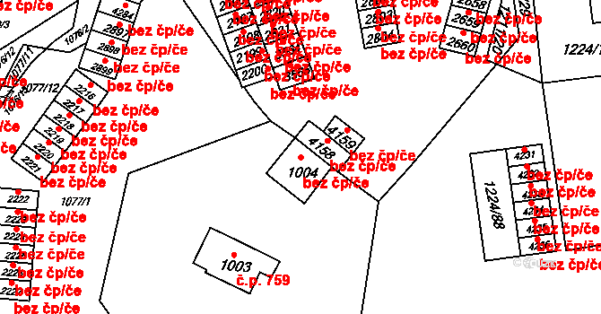 Rožnov pod Radhoštěm 45691185 na parcele st. 1004 v KÚ Rožnov pod Radhoštěm, Katastrální mapa