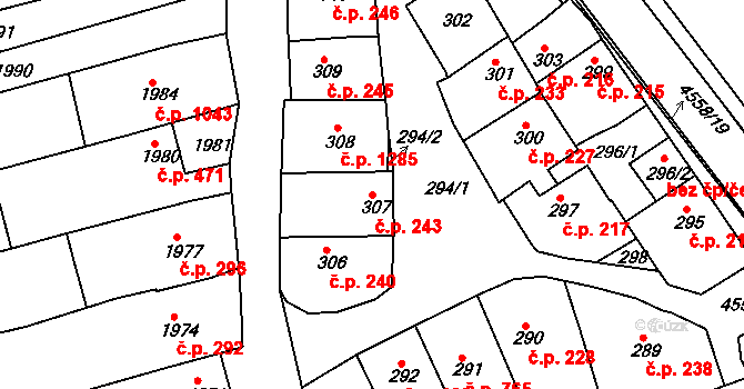 Vlčnov 243 na parcele st. 307 v KÚ Vlčnov, Katastrální mapa