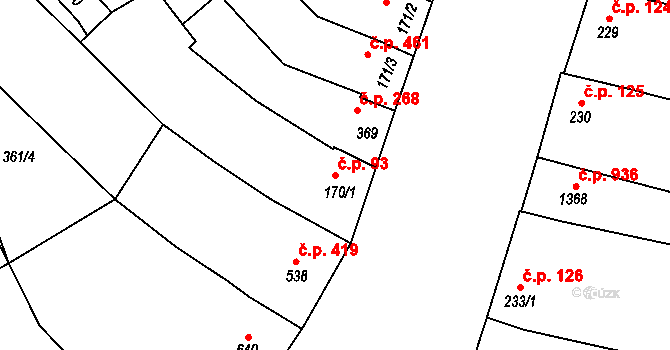 Ostrožské Předměstí 93, Uherský Ostroh na parcele st. 170/1 v KÚ Ostrožské Předměstí, Katastrální mapa