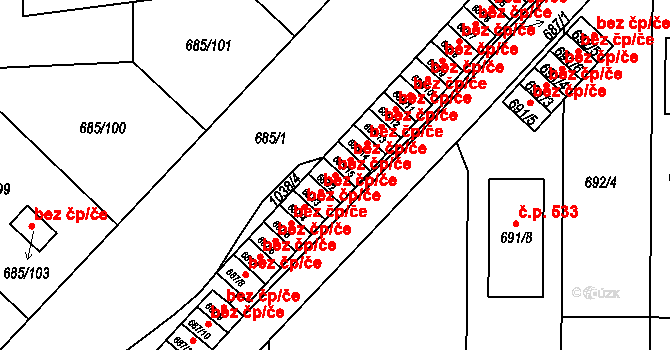 Holešov 48202185 na parcele st. 687/2 v KÚ Všetuly, Katastrální mapa