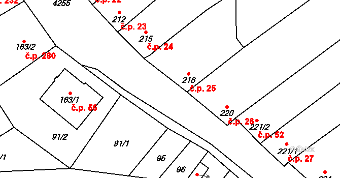 Boršice u Blatnice 25 na parcele st. 216 v KÚ Boršice u Blatnice, Katastrální mapa