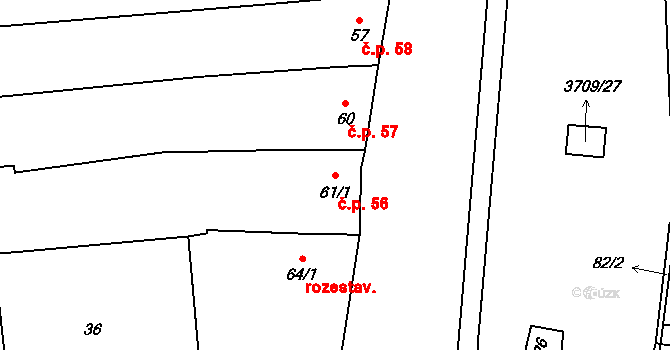 Hradčovice 56 na parcele st. 61/1 v KÚ Hradčovice, Katastrální mapa