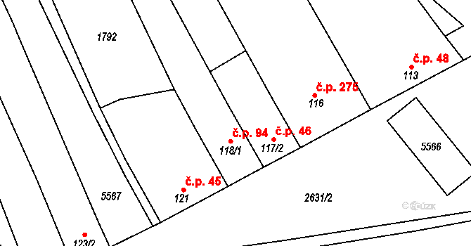 Nedachlebice 46 na parcele st. 117/2 v KÚ Nedachlebice, Katastrální mapa