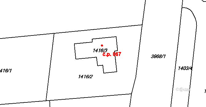 Horní Těrlicko 867, Těrlicko na parcele st. 1416/3 v KÚ Horní Těrlicko, Katastrální mapa