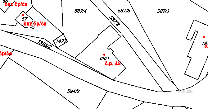 Kunčice 45, Letohrad na parcele st. 69/1 v KÚ Kunčice u Letohradu, Katastrální mapa
