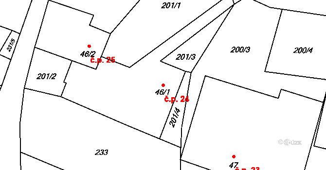 Jestřebí 24 na parcele st. 46/1 v KÚ Jestřebí u Zábřeha, Katastrální mapa