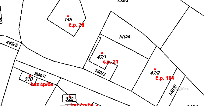Karlštejn 21 na parcele st. 47/1 v KÚ Budňany, Katastrální mapa